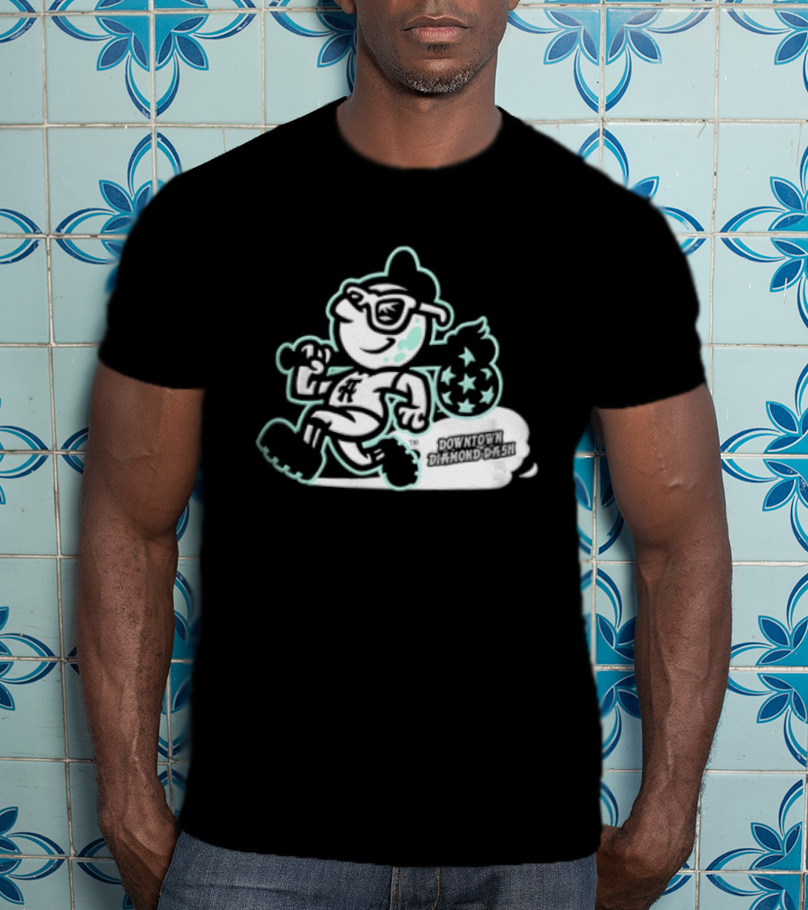 Downtown Diamond Dash Baseball Cartoon Character Running Carrying Star Bag T-Shirt