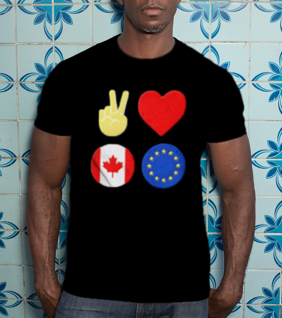 Peace Love Canada Flag European Union Circle Stars T-Shirt
