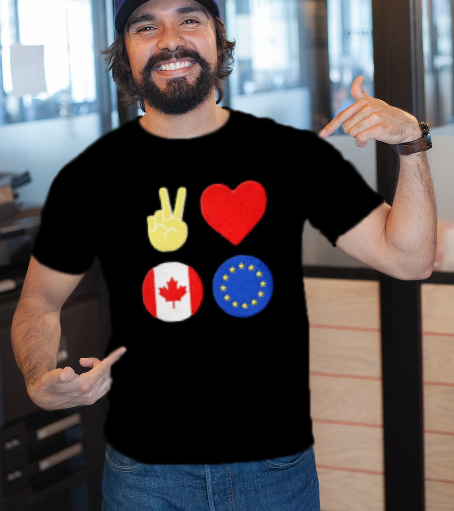 Peace Love Canada Flag European Union Circle Stars T-Shirt