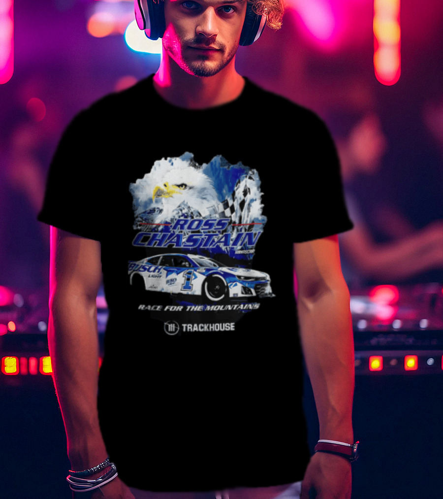 Ross Chastain Trackhouse Busch Light Race For The Mountains Eagle Checkered Flag Racing Car T-Shirt