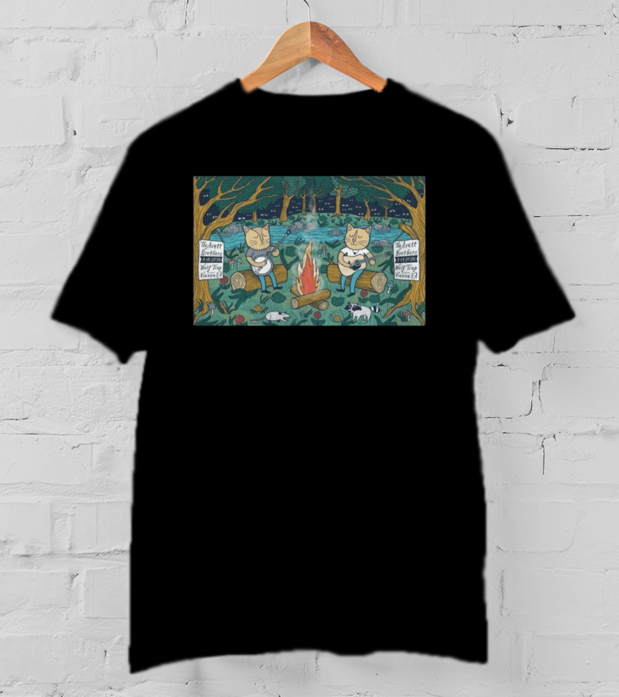 The Avett Brothers Wolf Trap Vienna 2026 Show Cats Playing Instruments Camping Scene T-Shirt