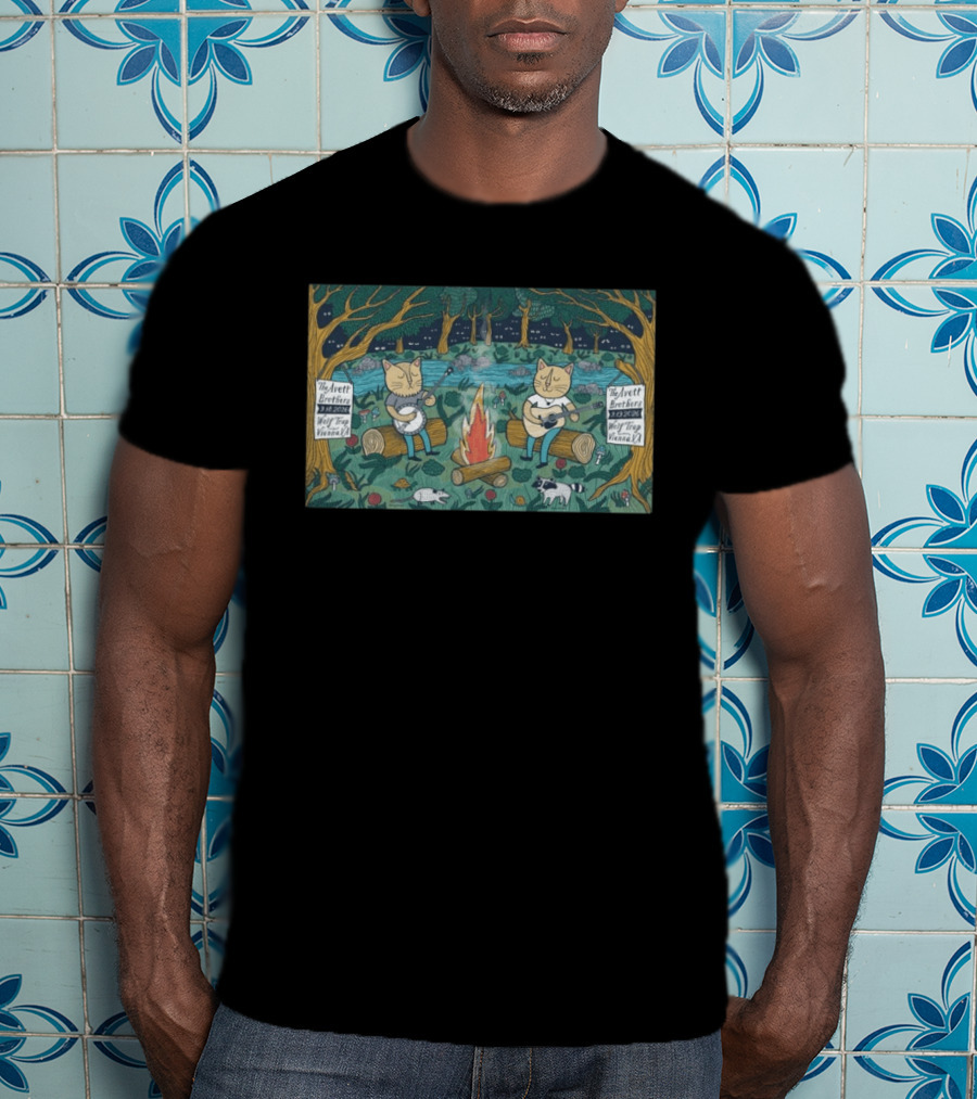 The Avett Brothers Wolf Trap Vienna 2026 Show Cats Playing Instruments Camping Scene T-Shirt
