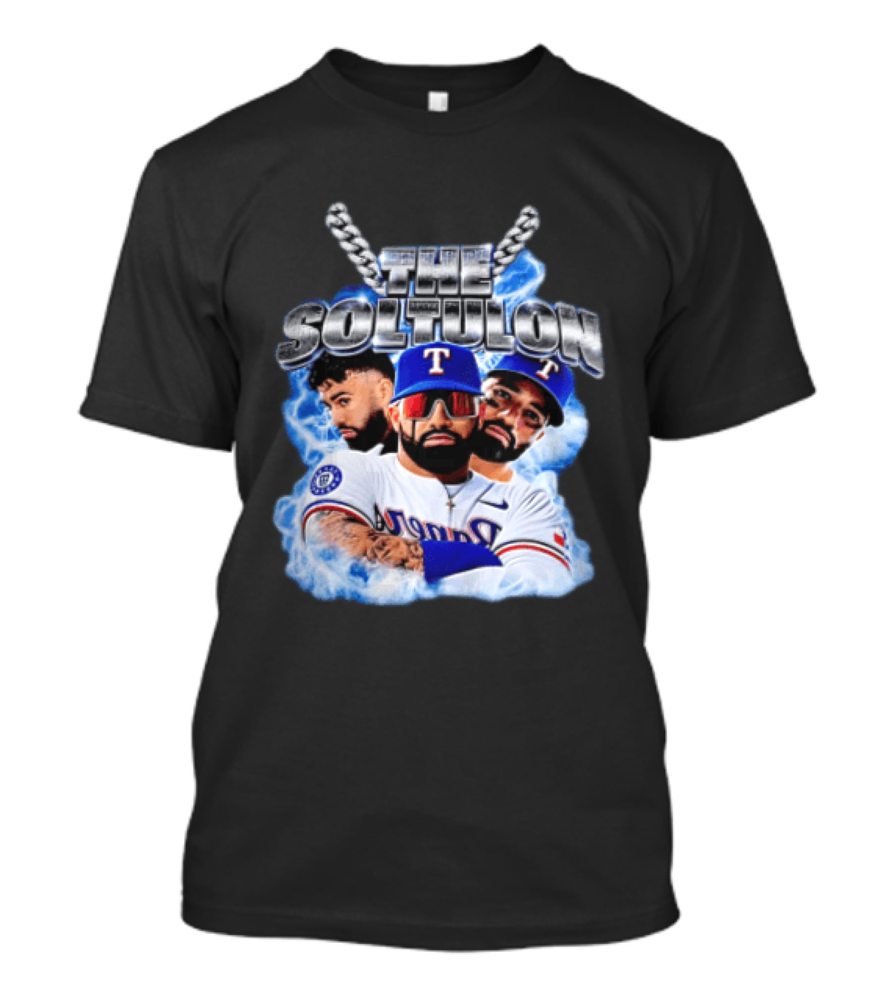 The Soltulon Texas Rangers Baseball Players Trio With Electric Blue T-Shirt