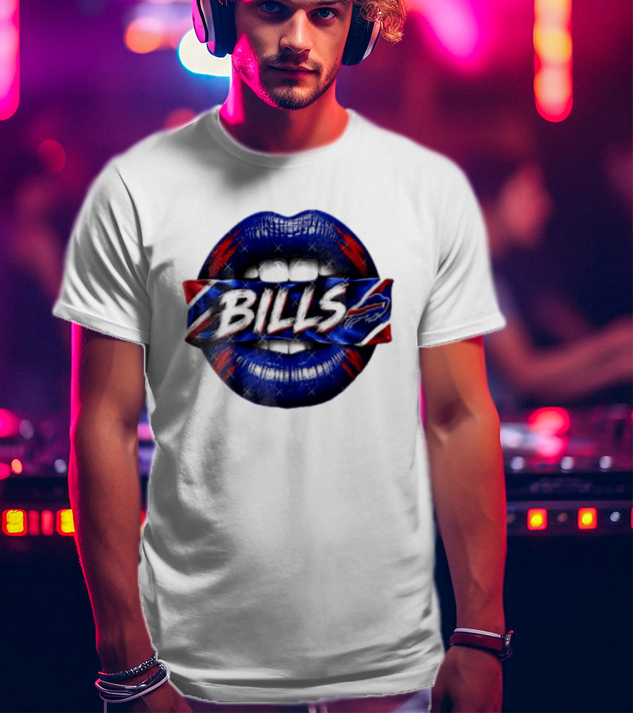 Buffalo Bills Blue Red Lips Banner With Bills Team T-Shirt