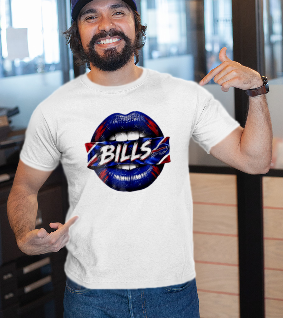 Buffalo Bills Blue Red Lips Banner With Bills Team T-Shirt