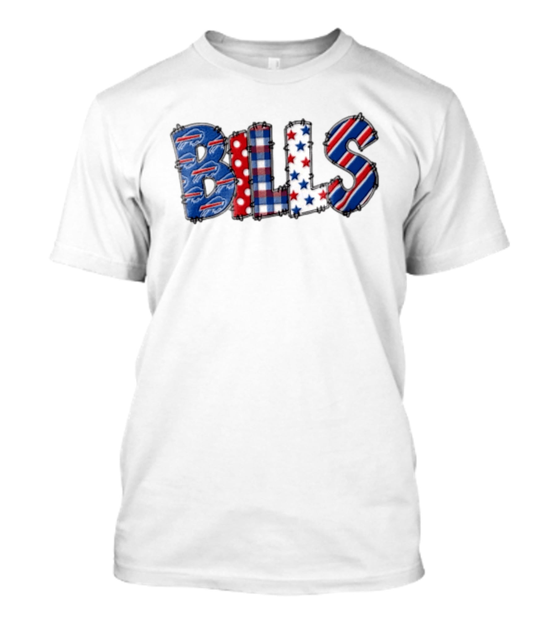 Buffalo Bills Stitched Patchwork Stars Stripes Polka Dot T-Shirt