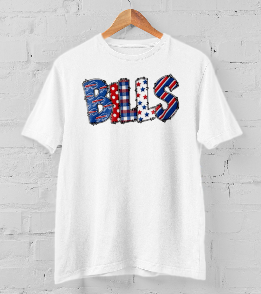 Buffalo Bills Stitched Patchwork Stars Stripes Polka Dot T-Shirt