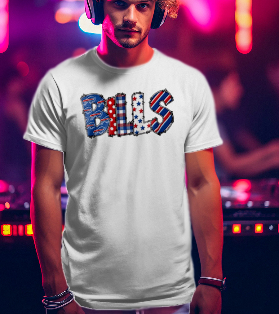 Buffalo Bills Stitched Patchwork Stars Stripes Polka Dot T-Shirt