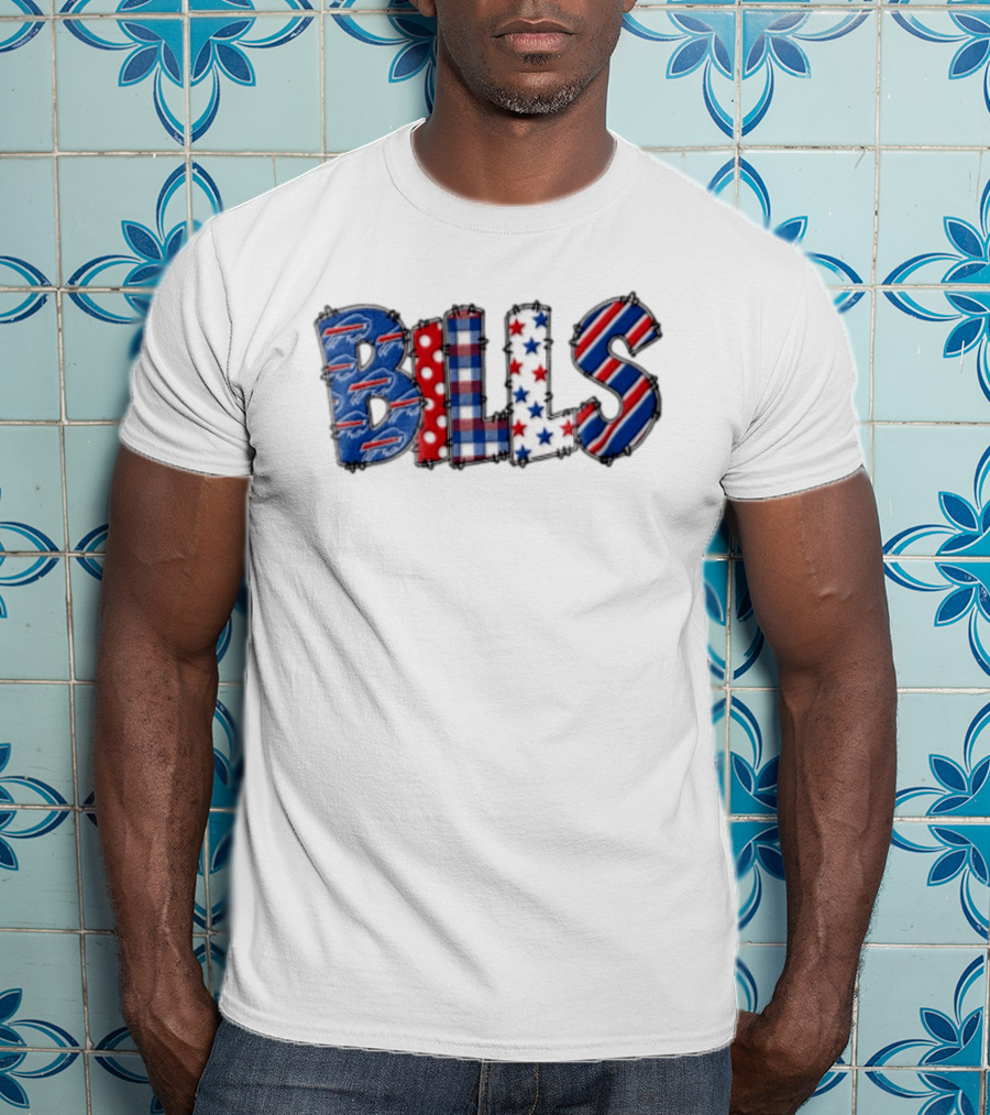 Buffalo Bills Stitched Patchwork Stars Stripes Polka Dot T-Shirt