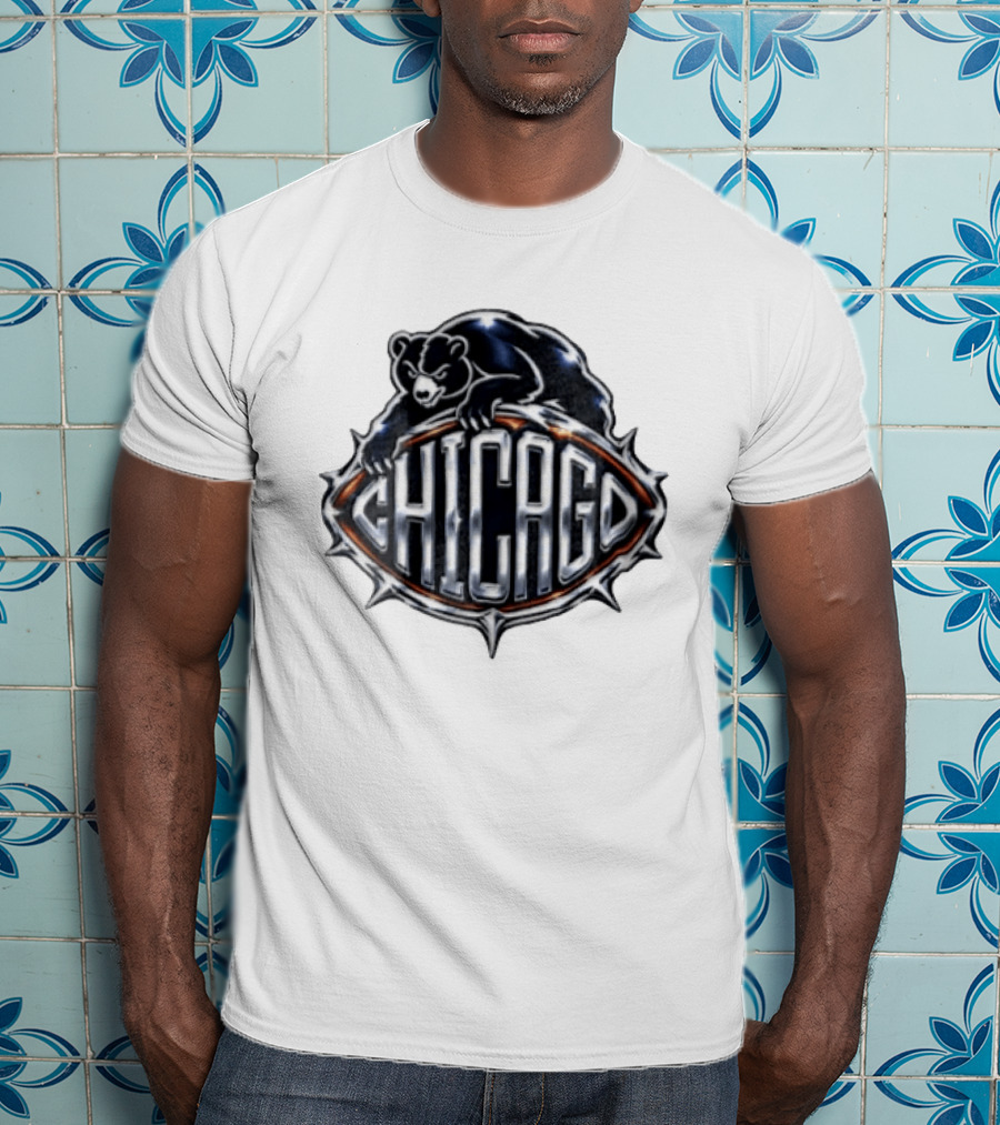 Chicago Bears Black Bear Crouching Over T-Shirt