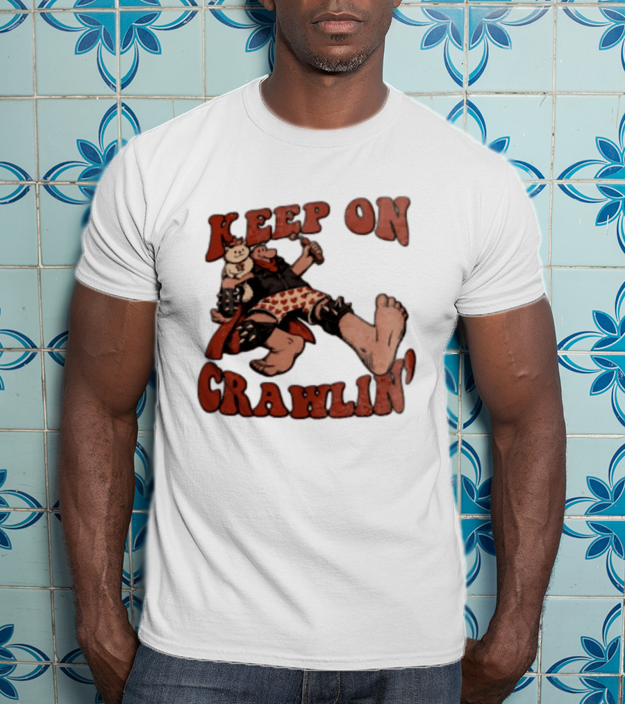 Keep On Crawlin Fat Freddys Cat Cartoon Man Holding Dynamite Cat T-Shirt