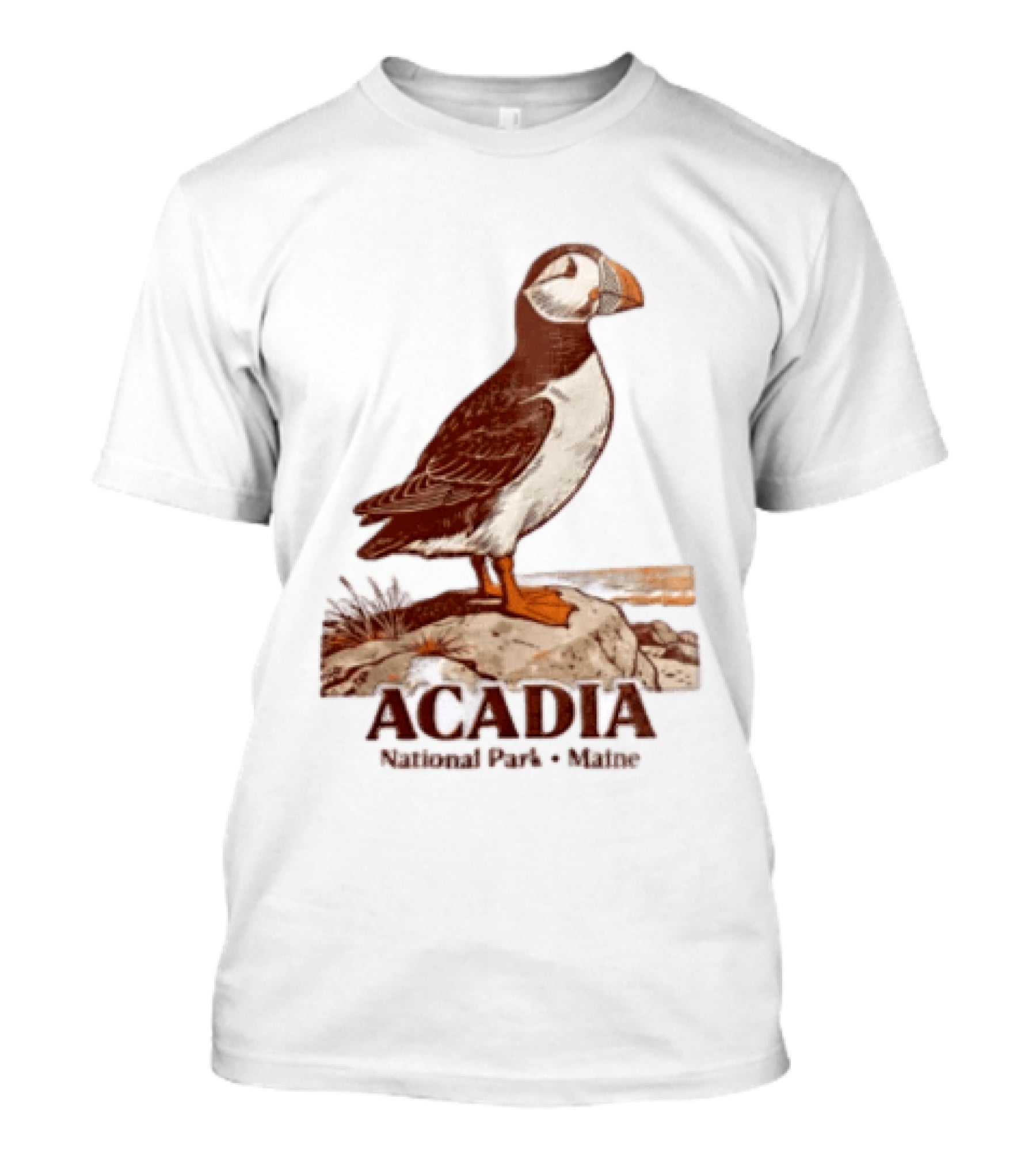 Acadia National Park Maine Puffin Standing On Rock T-Shirt