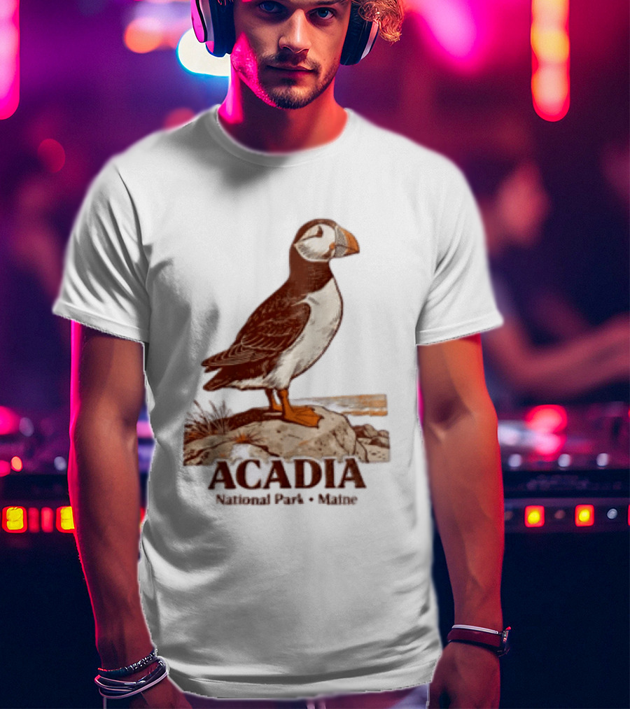 Acadia National Park Maine Puffin Standing On Rock T-Shirt