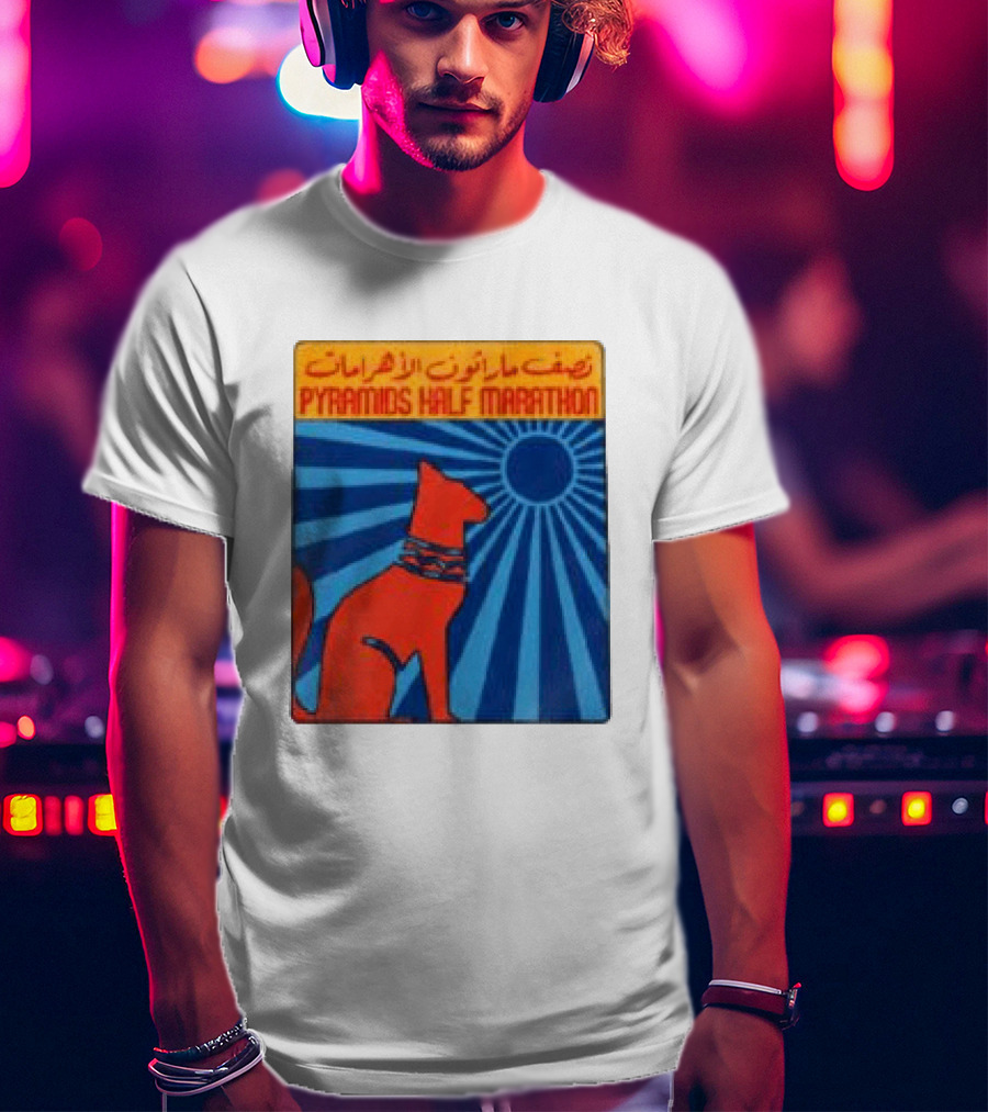 Pyramids Half Marathon Egypt Cat Sunburst Arabic T-Shirt