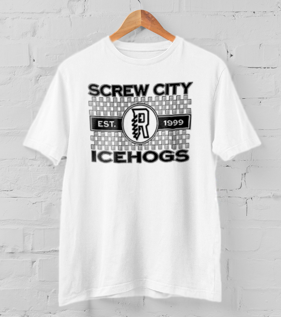Screw City Rockford IceHogs Letter R 1999 Checkered T-Shirt