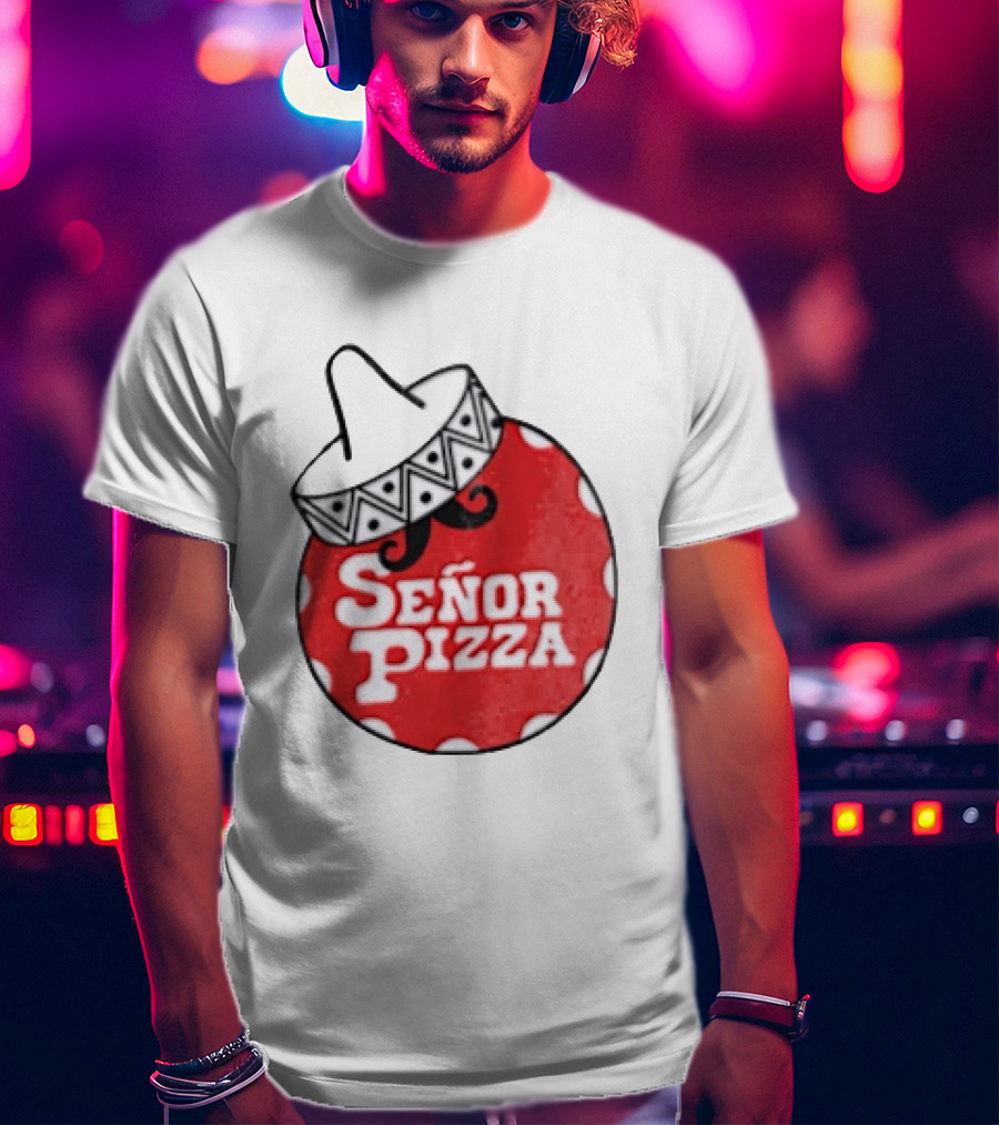 Señor Pizza Red Apron With Mustache And Patterned Collar T-Shirt