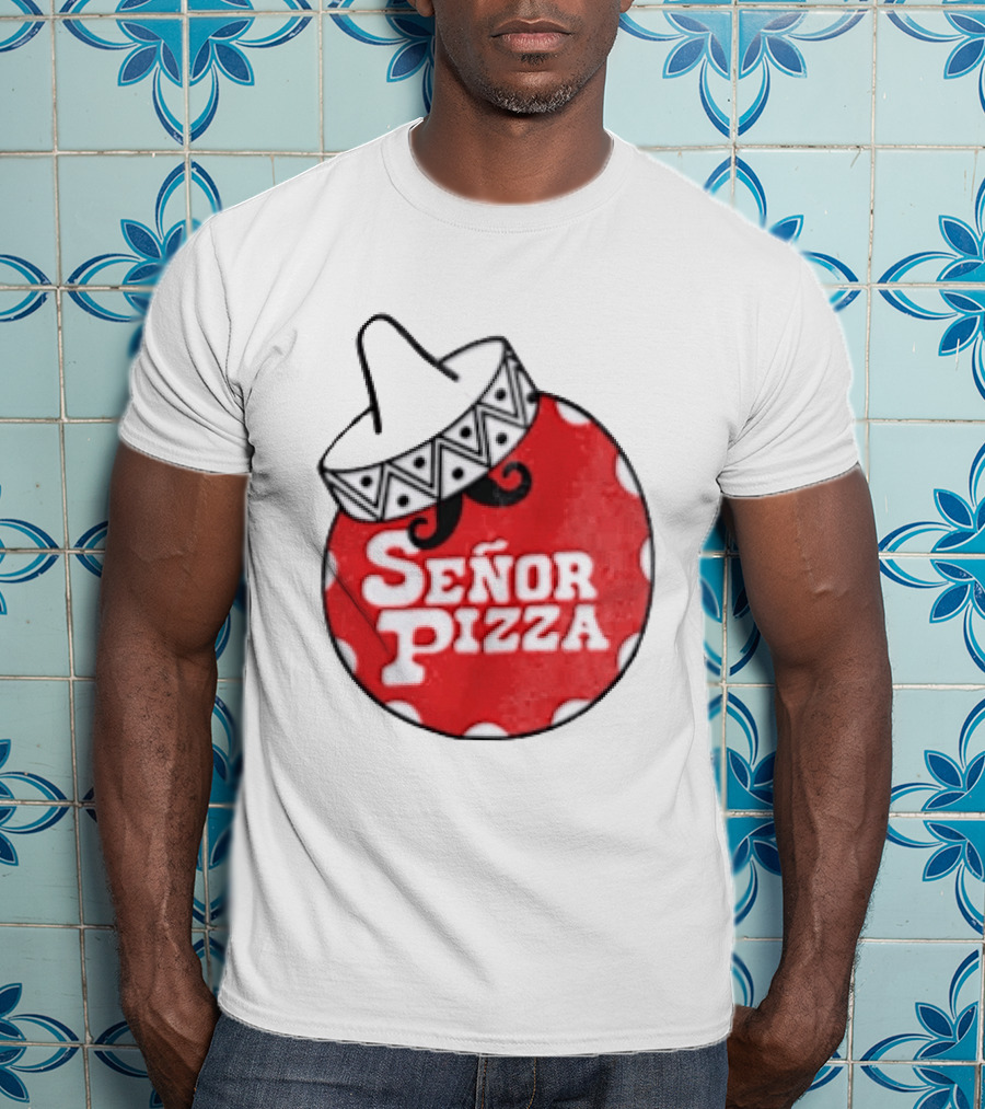 Señor Pizza Red Apron With Mustache And Patterned Collar T-Shirt