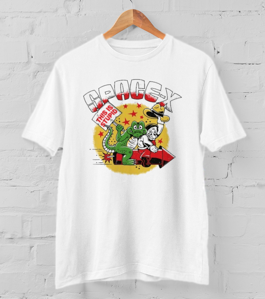 Space X Monkey Cartoon On Rocket With Stars T-Shirt