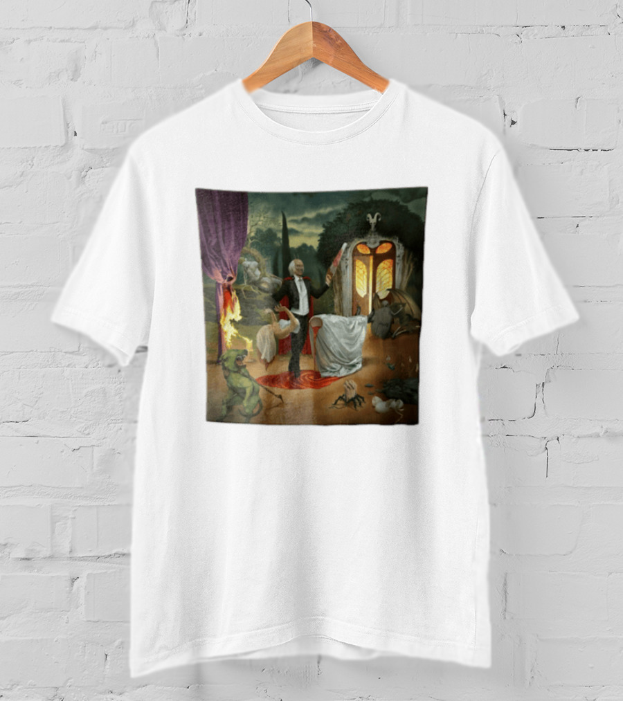 Surreal Gothic Man With Candle And Floating Figures Mysterious Enchantment T-Shirt