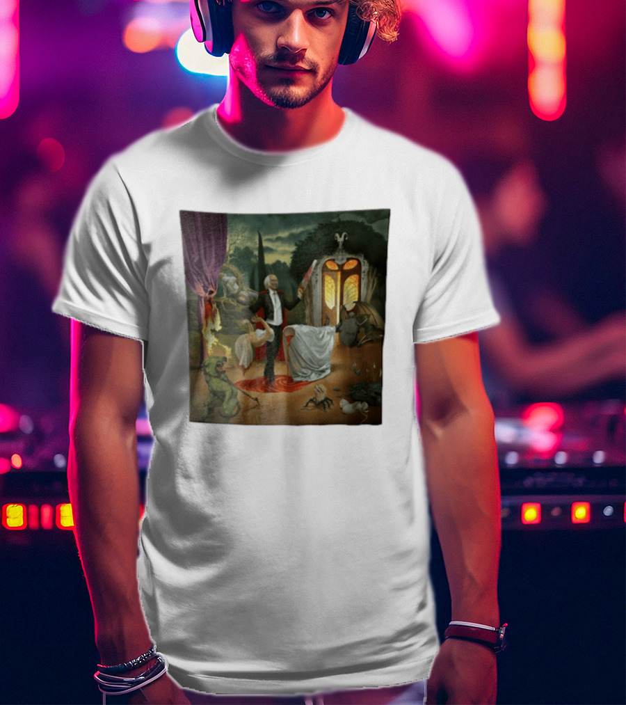 Surreal Gothic Man With Candle And Floating Figures Mysterious Enchantment T-Shirt