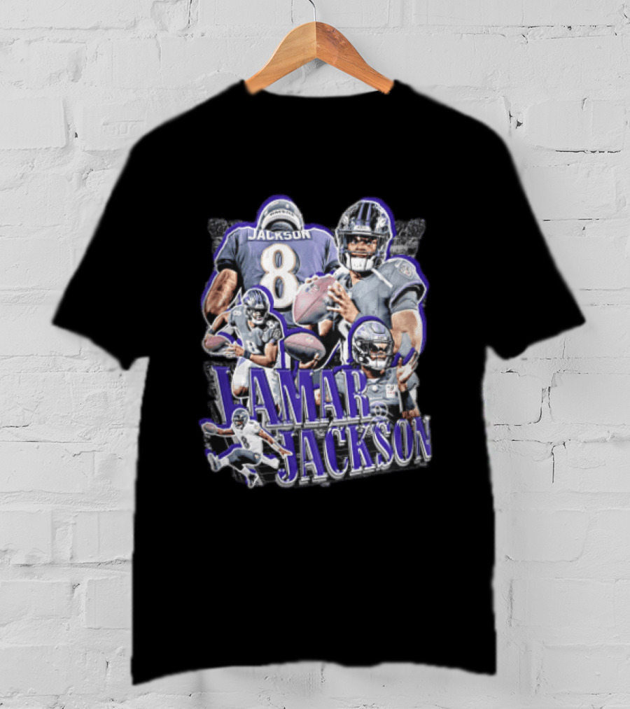 Lamar Jackson Baltimore Ravens Football Collage Action Poses T-Shirt