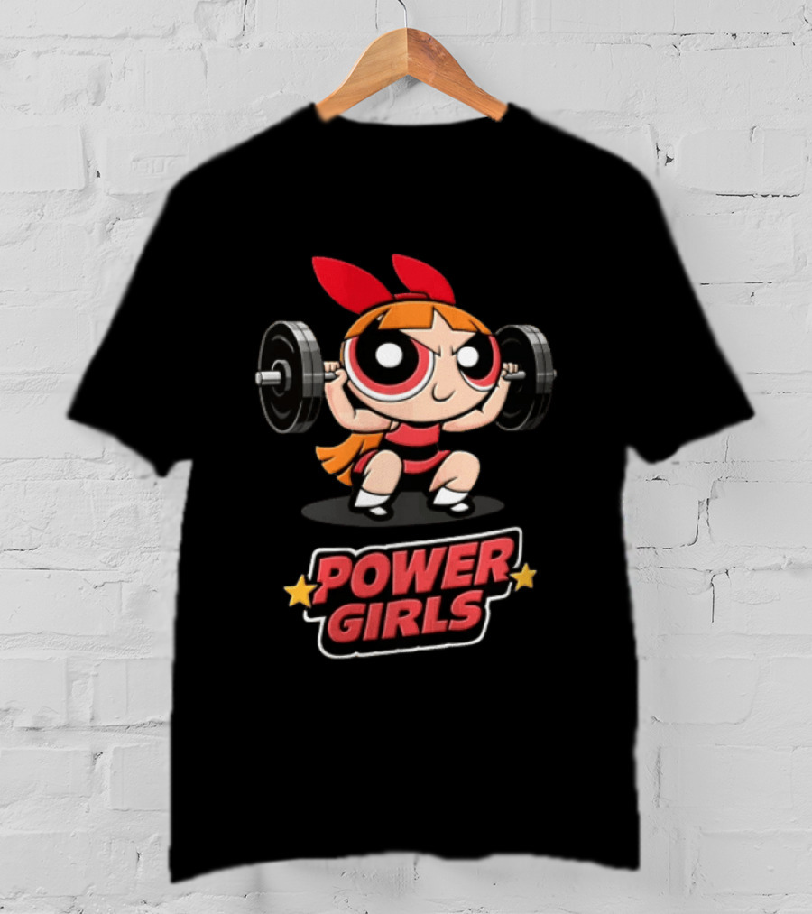 Power Girls Cartoon Blossom Lifting Barbell Weights T-Shirt