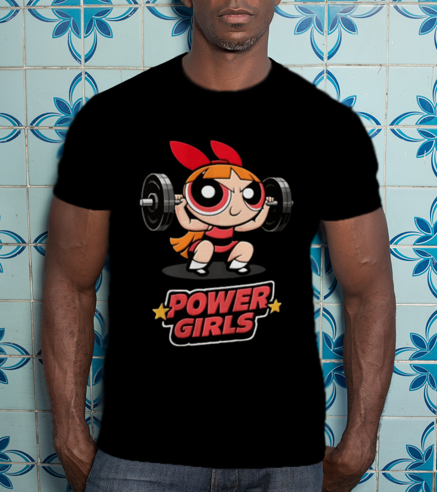Power Girls Cartoon Blossom Lifting Barbell Weights T-Shirt