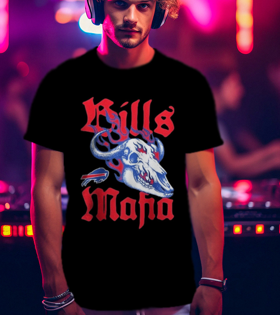 Buffalo Bills Mafia Skull Flames T-Shirt