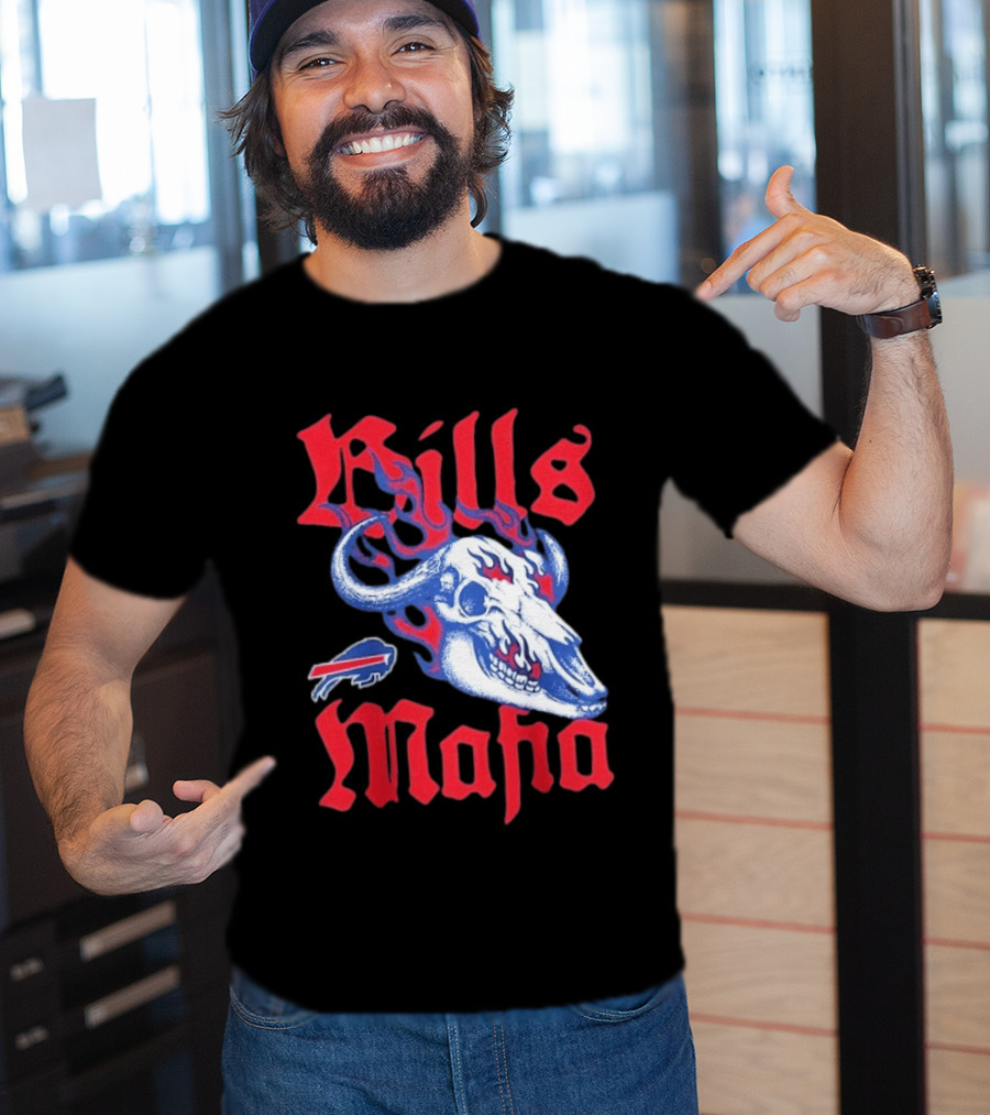 Buffalo Bills Mafia Skull Flames T-Shirt