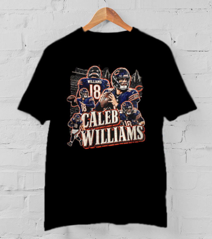 Chicago Bears Caleb Williams Action Poses Number 18 Football Scene T-Shirt
