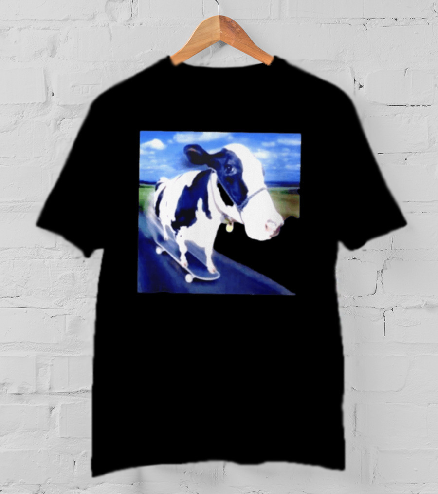 Cow Skateboarding Adventure On Open Road T-Shirt