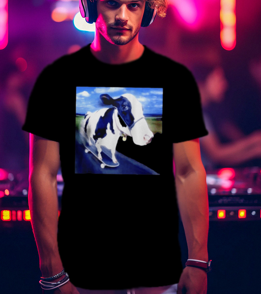 Cow Skateboarding Adventure On Open Road T-Shirt