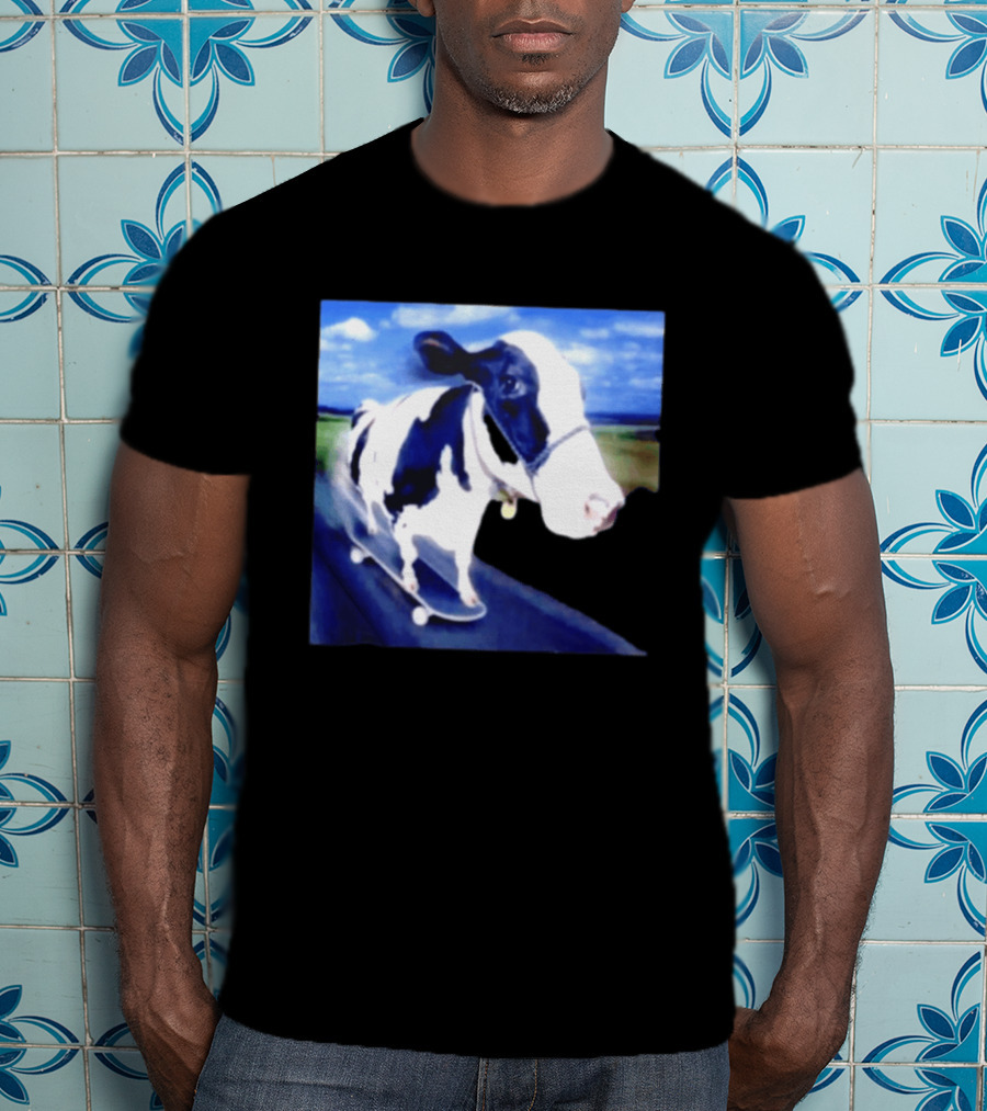 Cow Skateboarding Adventure On Open Road T-Shirt