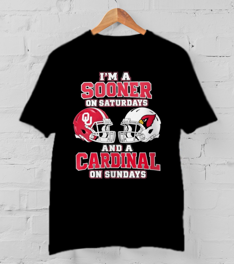 I'm A Sooner On Saturdays And A Cardinal On Sundays Football Helmets T-Shirt