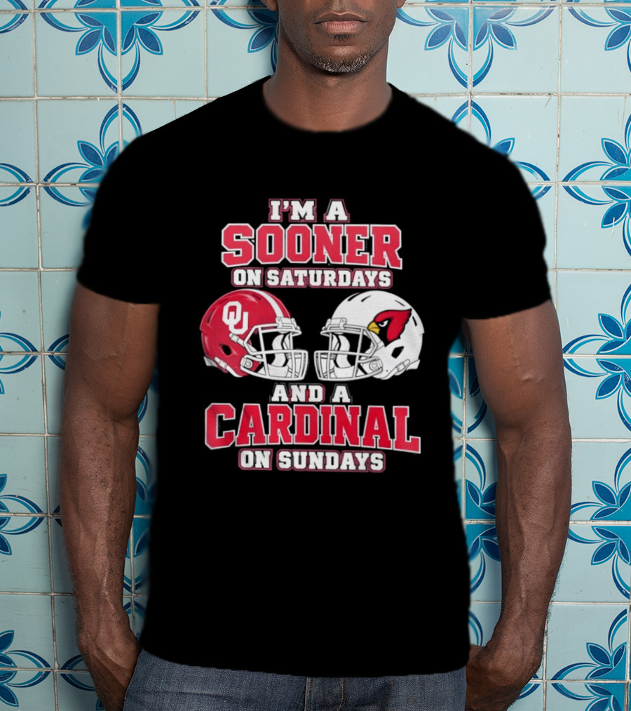 I'm A Sooner On Saturdays And A Cardinal On Sundays Football Helmets T-Shirt