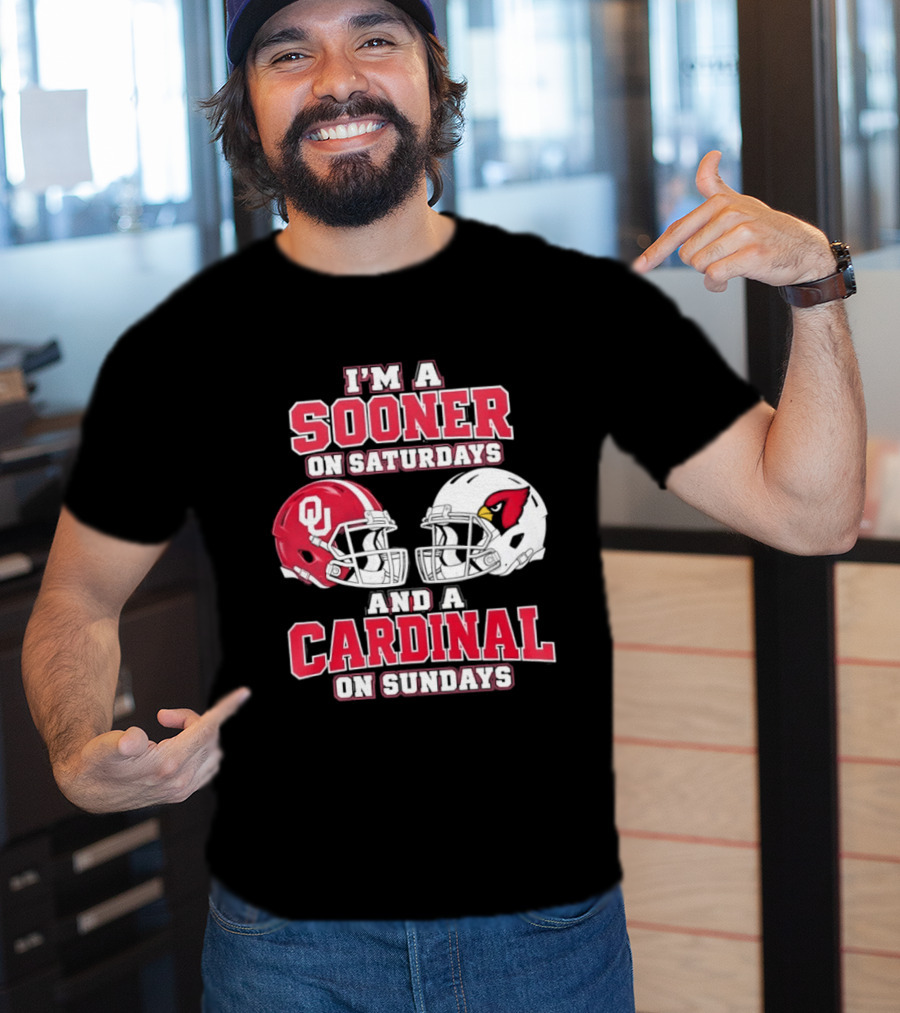 I'm A Sooner On Saturdays And A Cardinal On Sundays Football Helmets T-Shirt