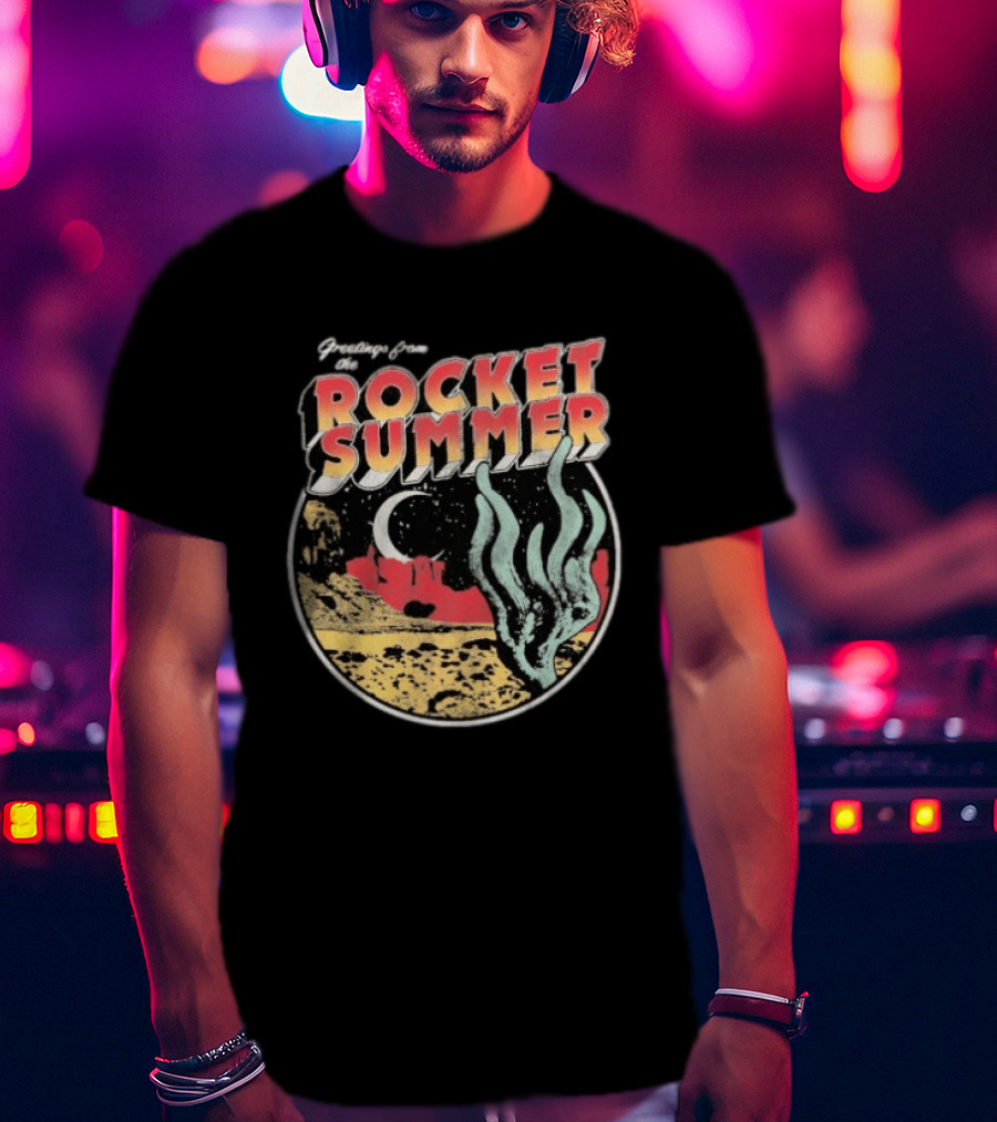 Greetings From The Rocket Summer Desert Moonlight Scene T-Shirt