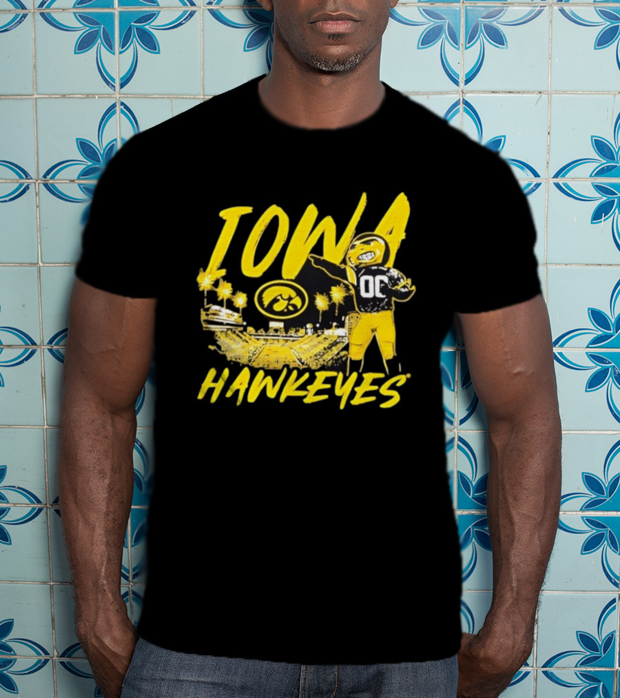 Iowa Hawkeyes 00 Mascot With Football Stadium T-Shirt