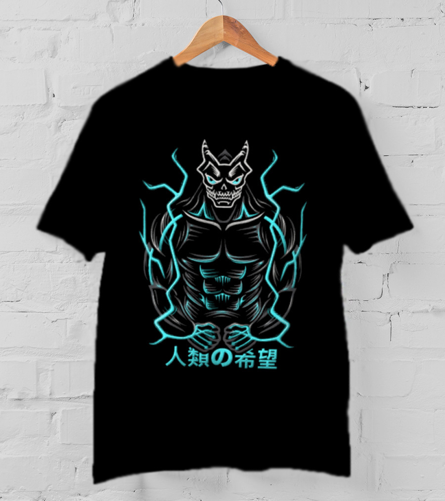 Kaiju No 8 Monster Illustration Japanese Text Electric Aura T-Shirt