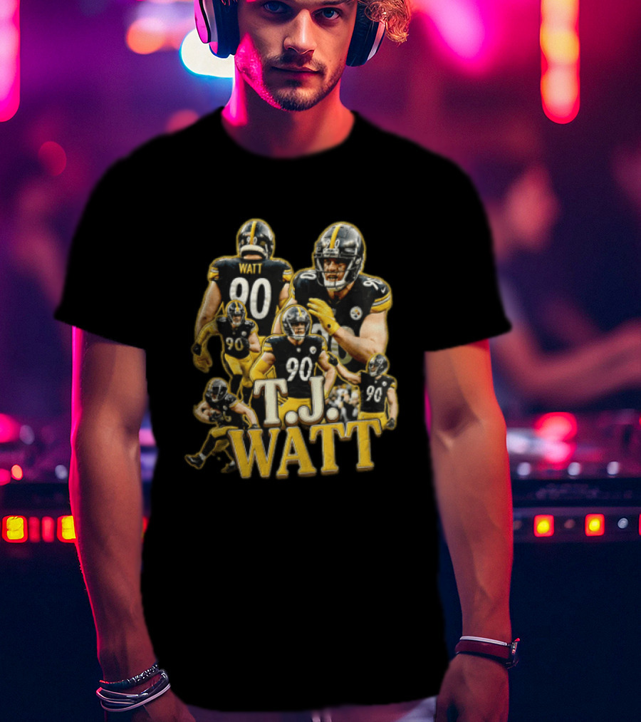 TJ Watt Pittsburgh Steelers 90 Football Action Poses T-Shirt