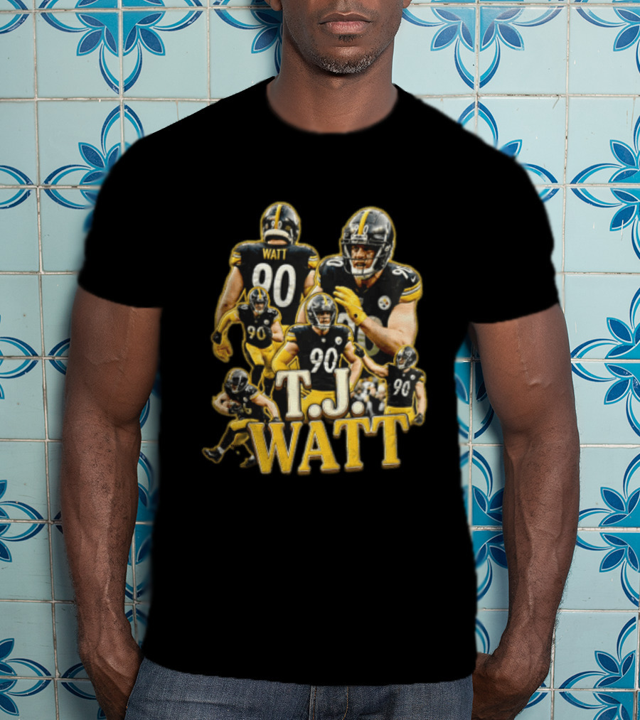 TJ Watt Pittsburgh Steelers 90 Football Action Poses T-Shirt