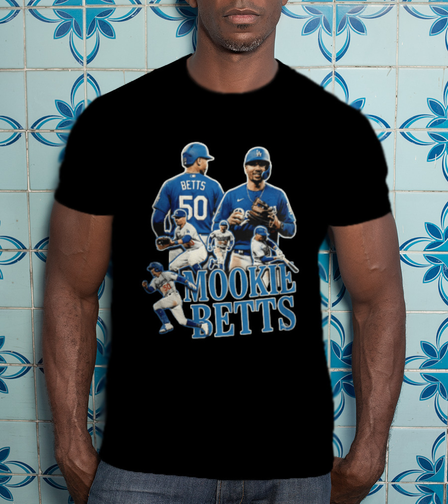 Los Angeles Dodgers Mookie Betts Baseball Player Number 50 Fielding Batting Running T-Shirt