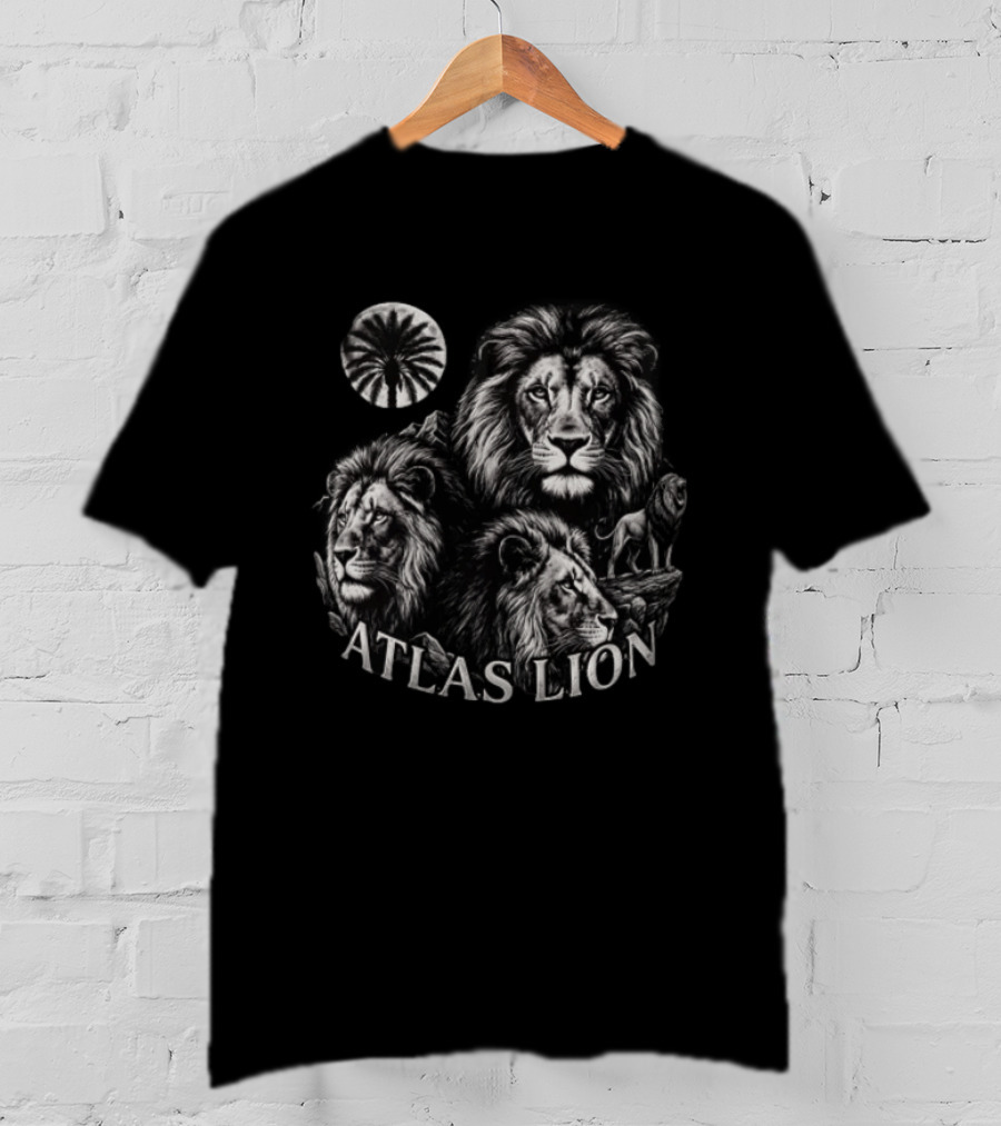 Atlas Lion Three Lions Palm Tree Moon T-Shirt