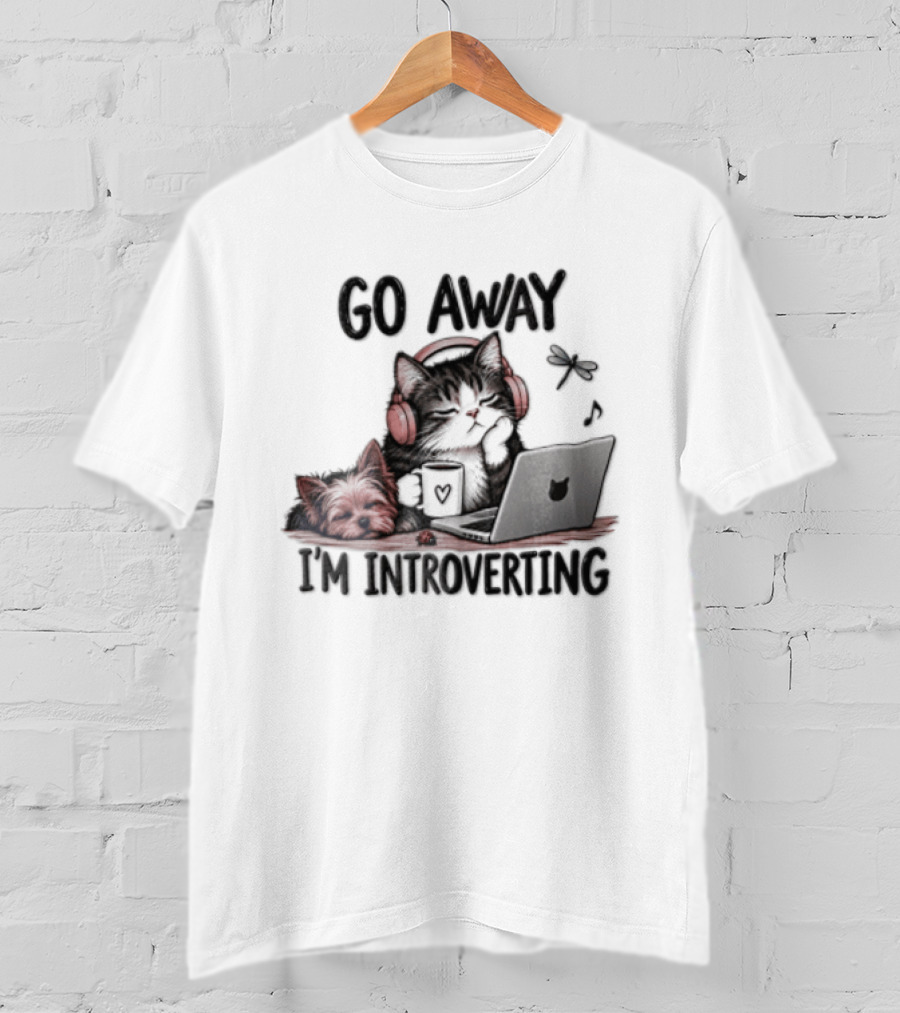 GO Away IM Introverting Cat Headphones Laptop Dog Dragonfly T-Shirt