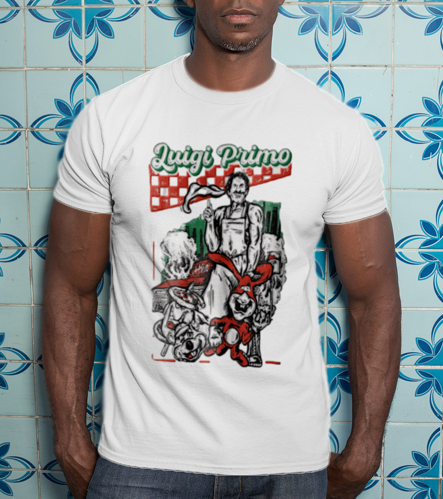 Luigi Primo Chef Tossing Pizza Dough With Rabbit And Pizza Oven T-Shirt