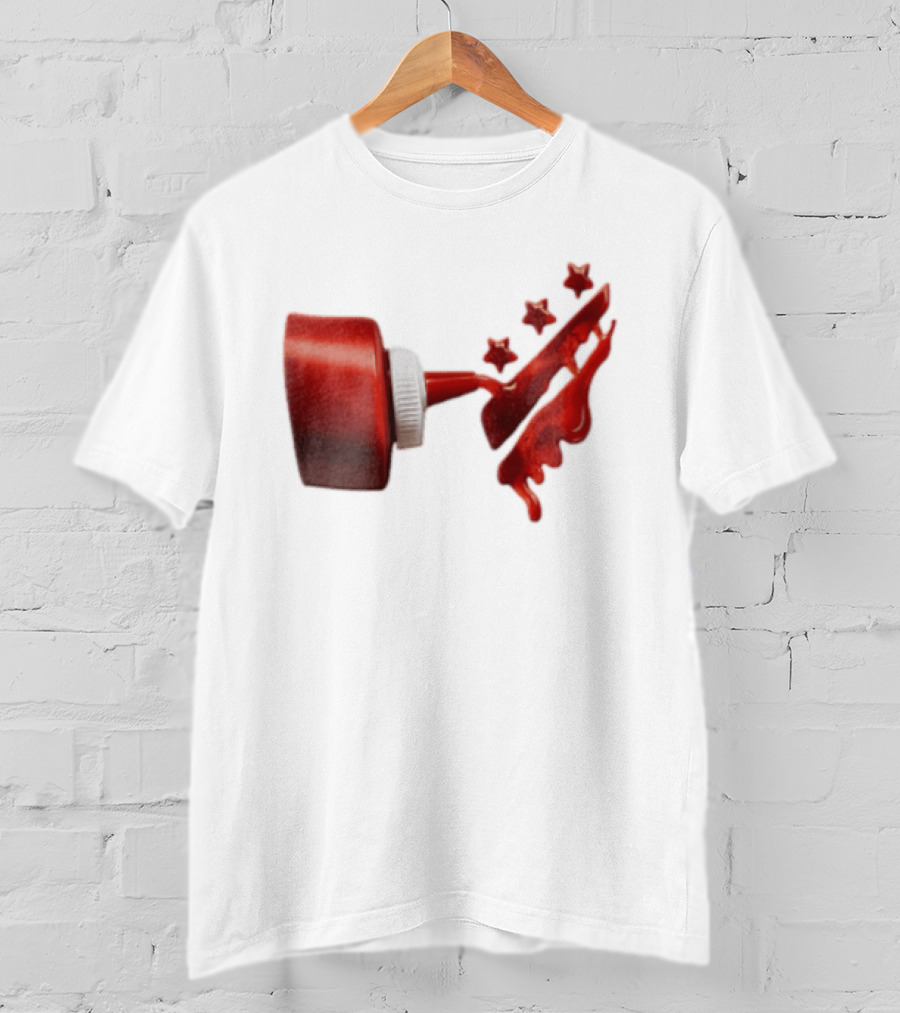 Red Squeeze Bottle Pouring Ketchup With Stars T-Shirt