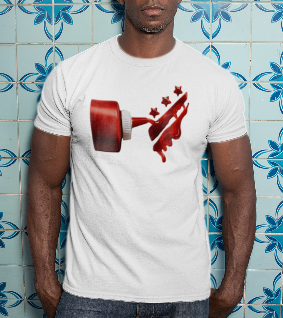 Red Squeeze Bottle Pouring Ketchup With Stars T-Shirt