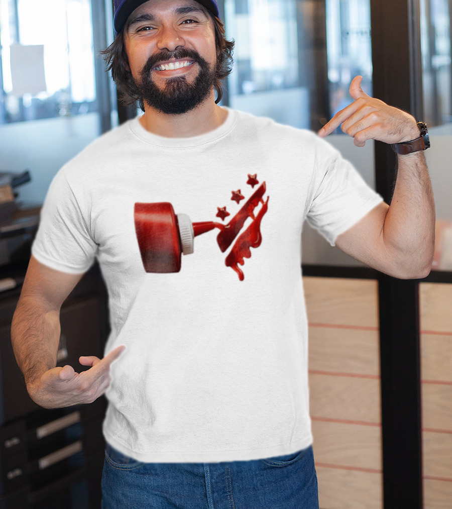 Red Squeeze Bottle Pouring Ketchup With Stars T-Shirt