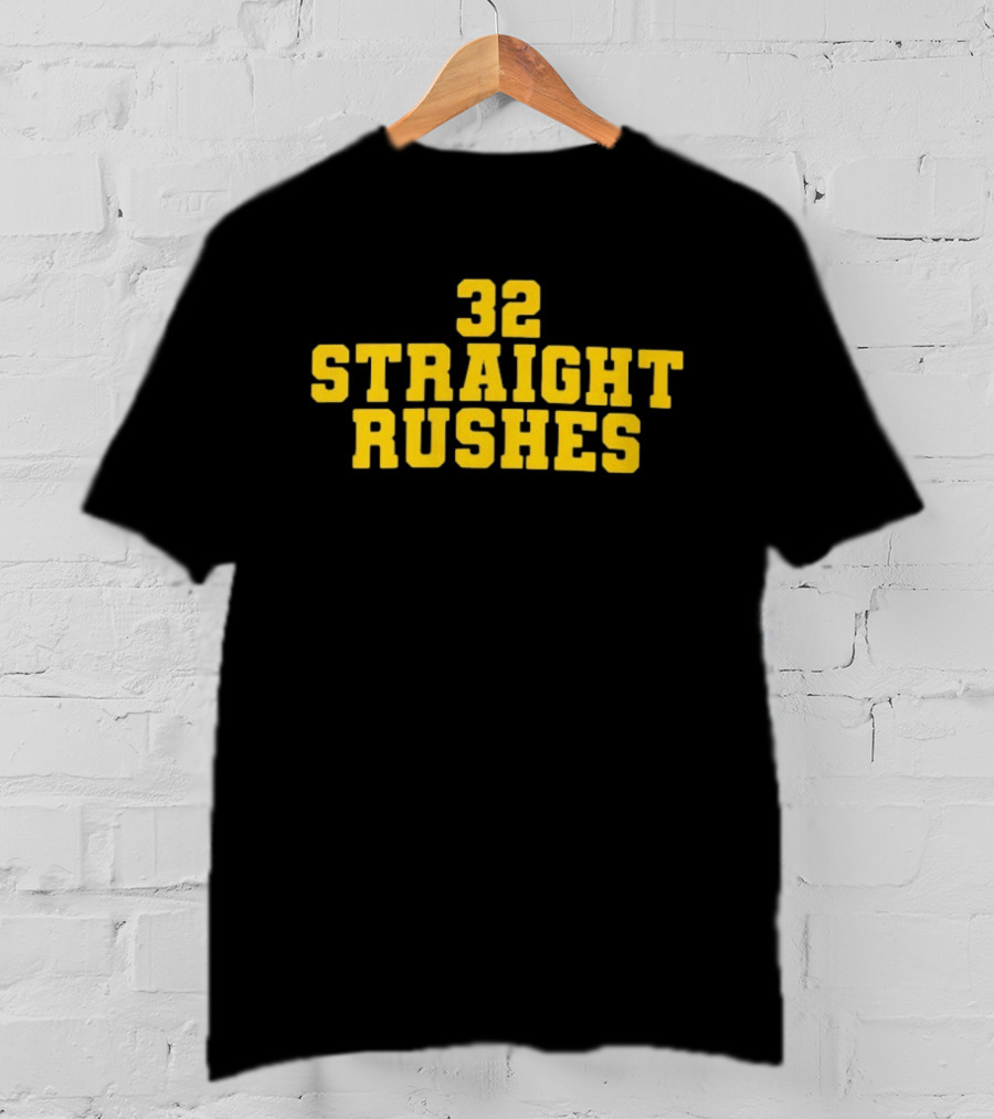 32 Straight Rushes Football Marathon Yellow Athletic Varsity T-Shirt