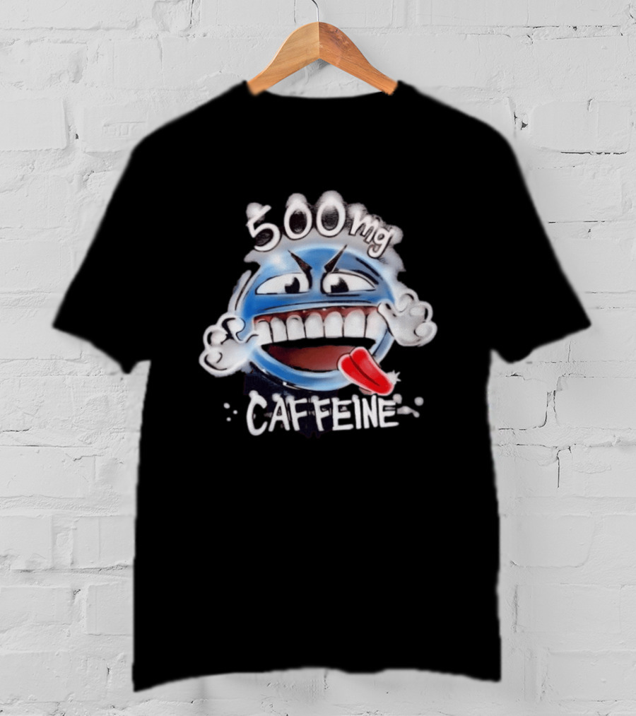 500mg Caffeine Airbrushed Smiley Face Coffee Lover T-Shirt